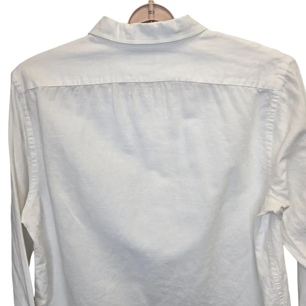 Banana Republic Men's L Linen Blend Slim Fit White Button-Down Long Sleeve Shirt